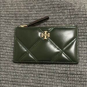 Tory Burch Dark Green Quilted Card Holder